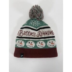 Brooks Running Winter Beanie Hat with Snowman Print and Pom Pom OSFA